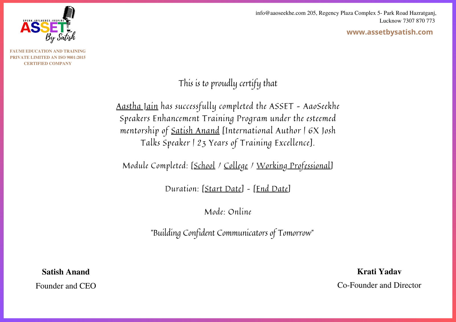 Certificate Preview